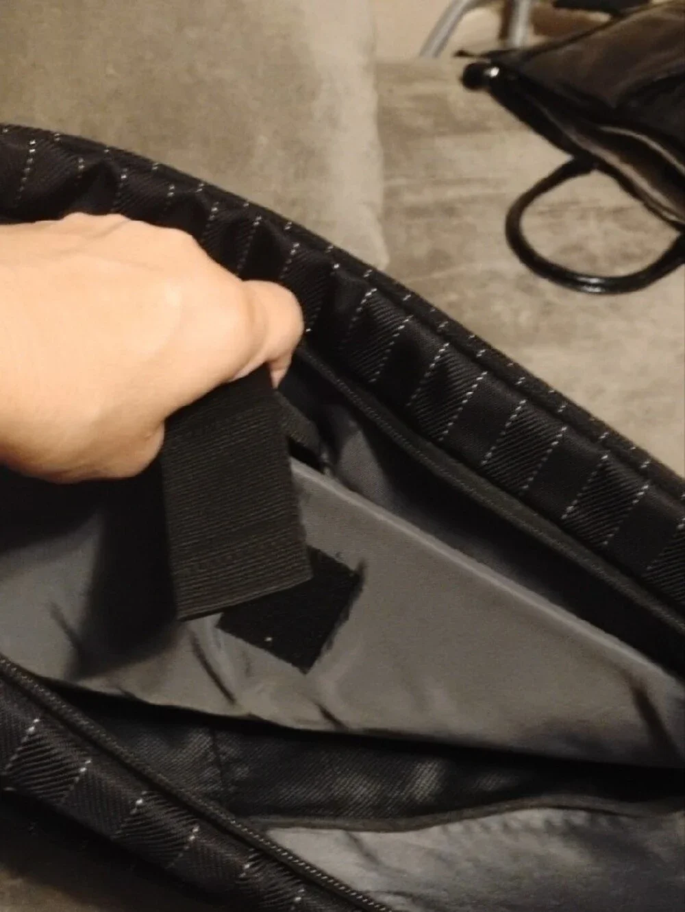 Black Pinstripe Init Laptop Messenger Bag with Padded Handle